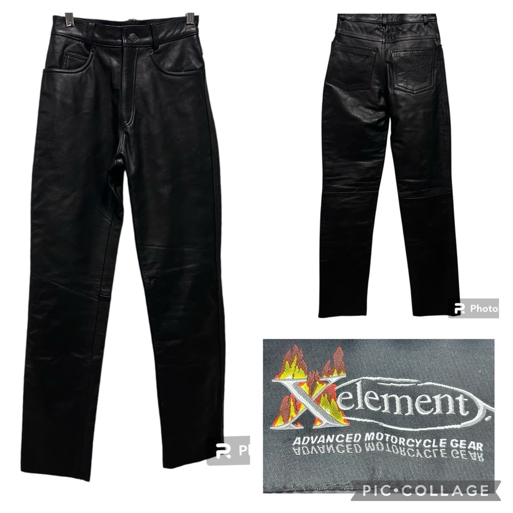 Xelement Men's/Women's Black Fitted Leather Motorcycle Leather Pants Sz4 26Wx42L